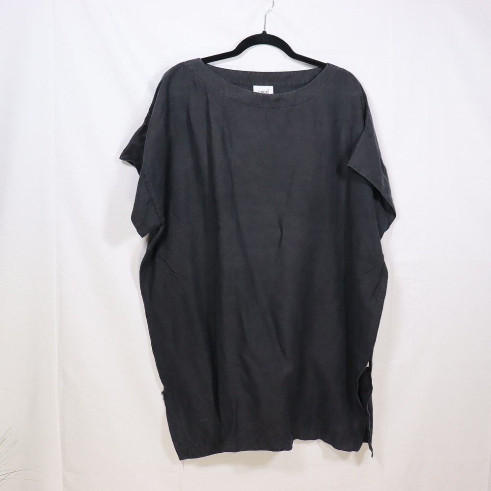 Seed Heritage Linen Tunic OS Black Womens Lagenlook Minimalist Top